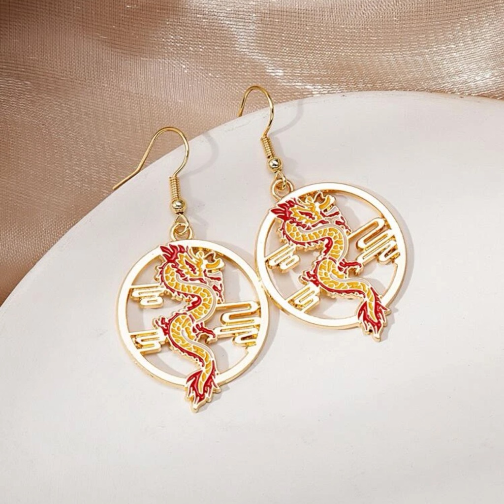 Awesome Metallic Dragon Circle Drop Earrings